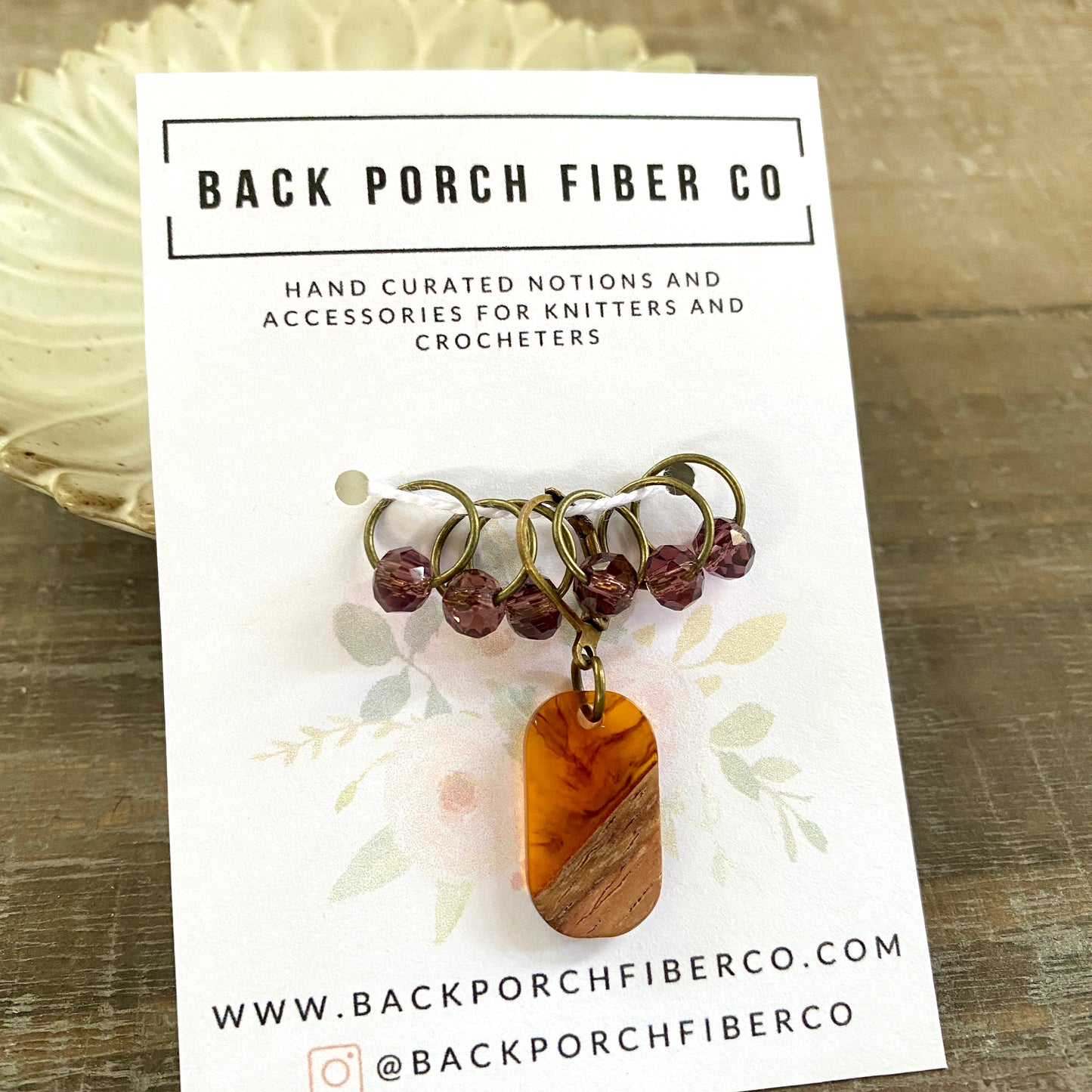 Progress Keeper & 6 Beaded Stitch Markers Autumnal