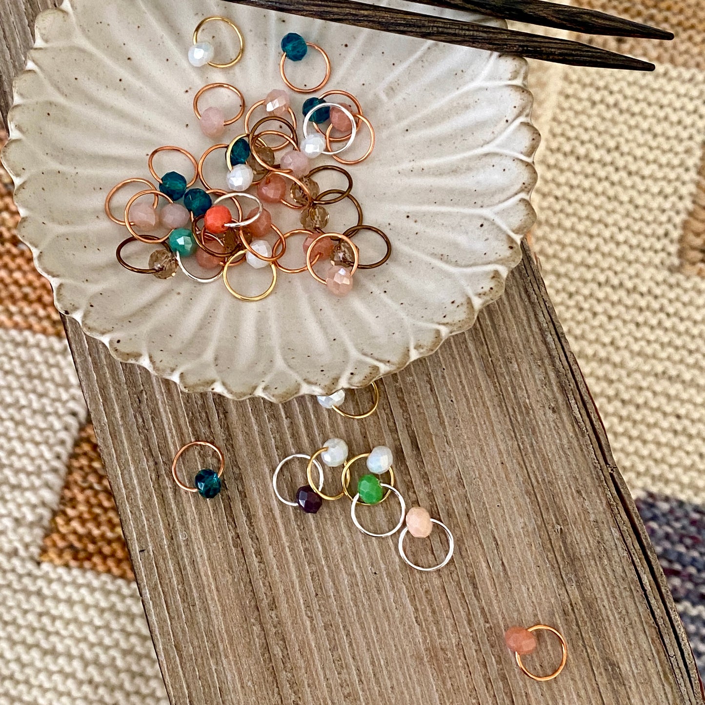 Beaded Stitch Markers - Set of 6 Multi Colored