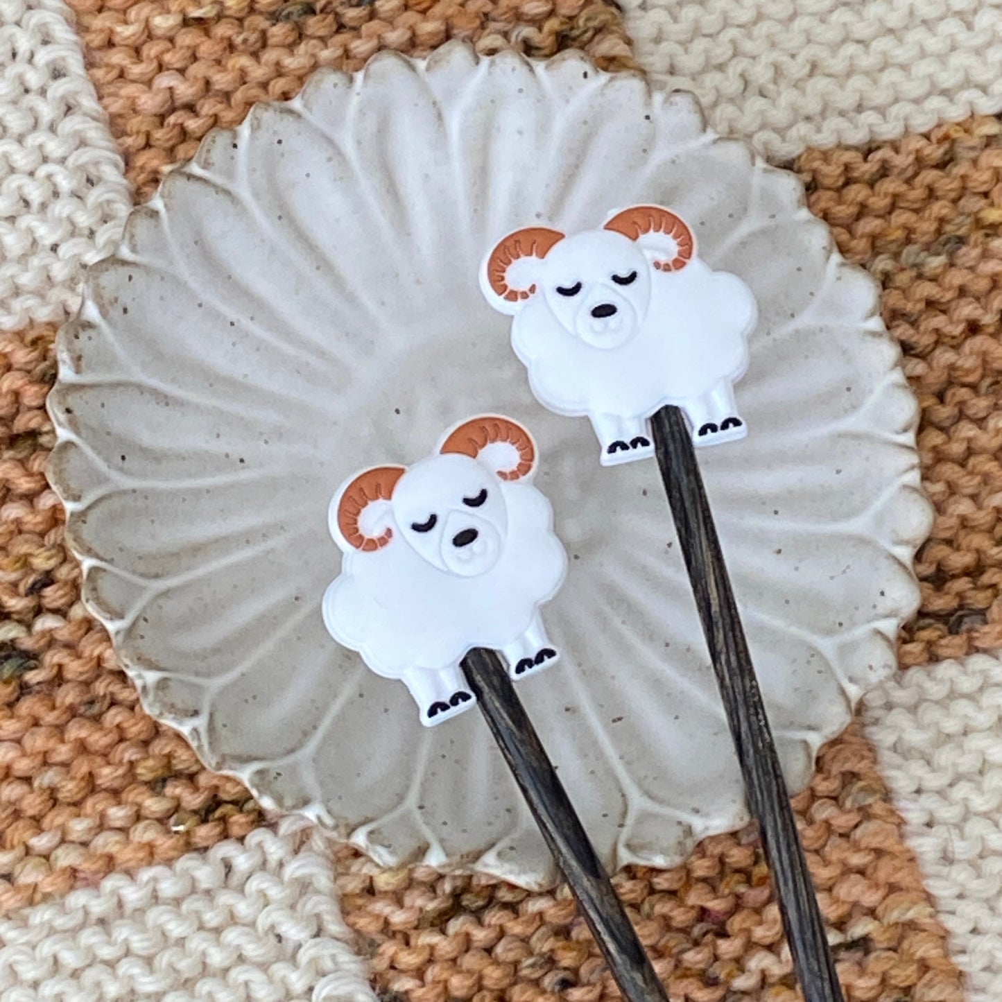 Ram/Sheep- White Stitch Needle Stoppers