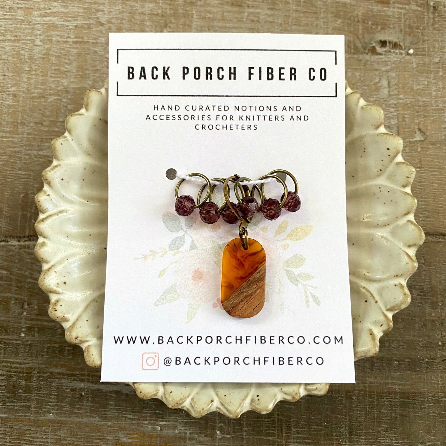 Progress Keeper & 6 Beaded Stitch Markers Autumnal