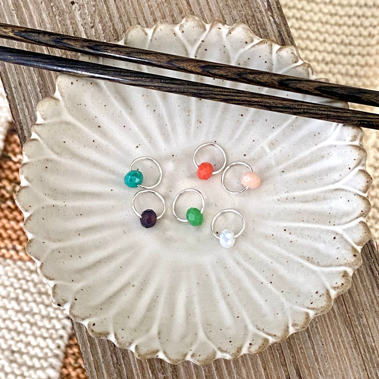 Beaded Stitch Markers - Set of 6 Multi Colored