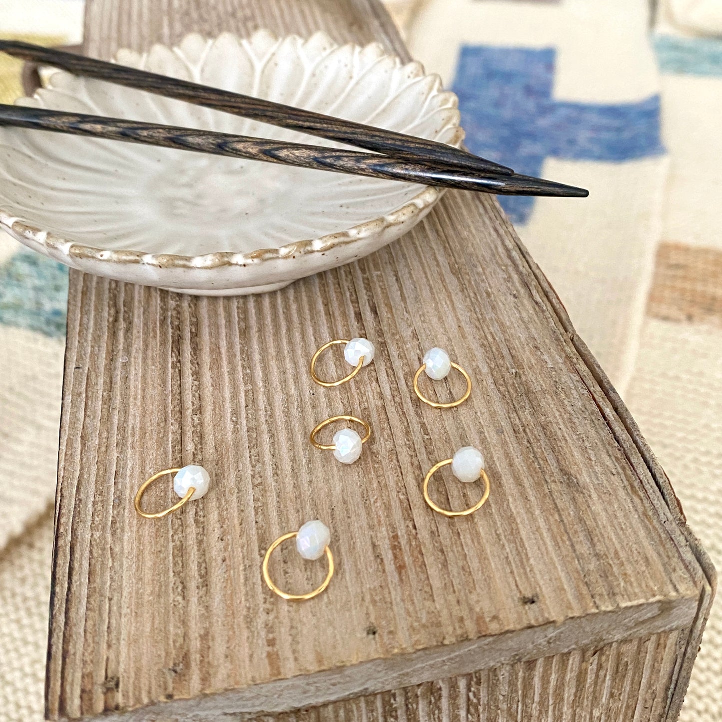 Beaded Stitch Markers - Set of 6 White