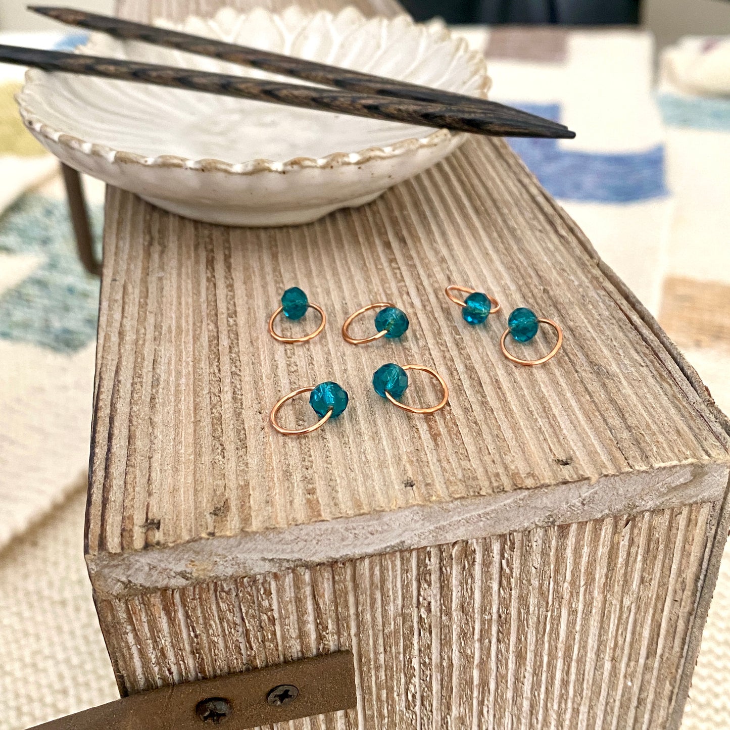 Beaded Stitch Markers - Set of 6 Teal