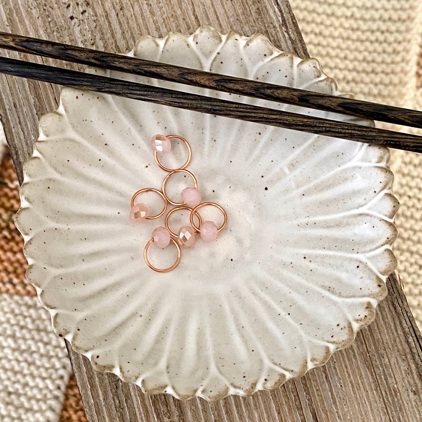 Beaded Stitch Markers - Set of 6 Soft Pink