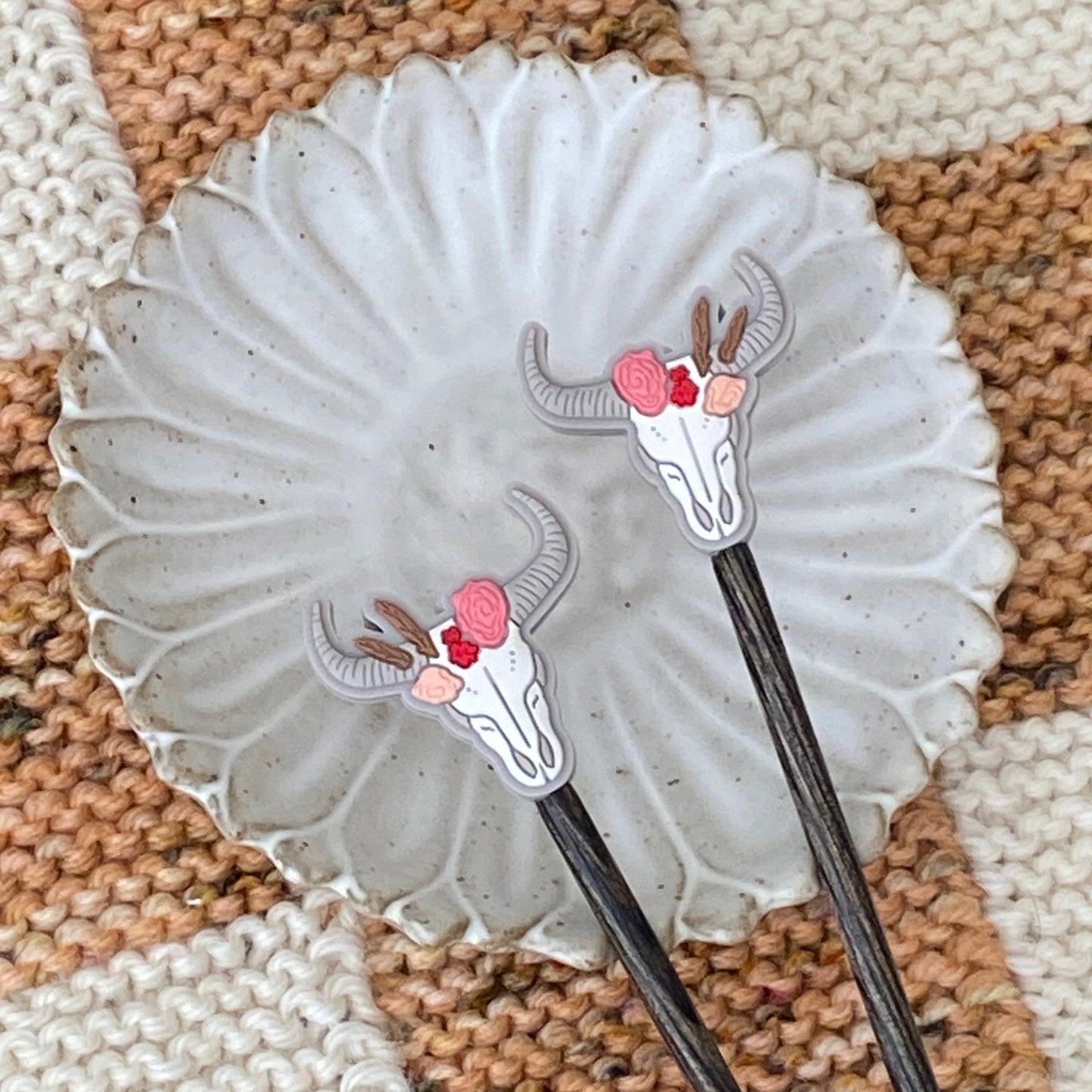 Boho Cow/Bull Skull Stitch Needle Stoppers