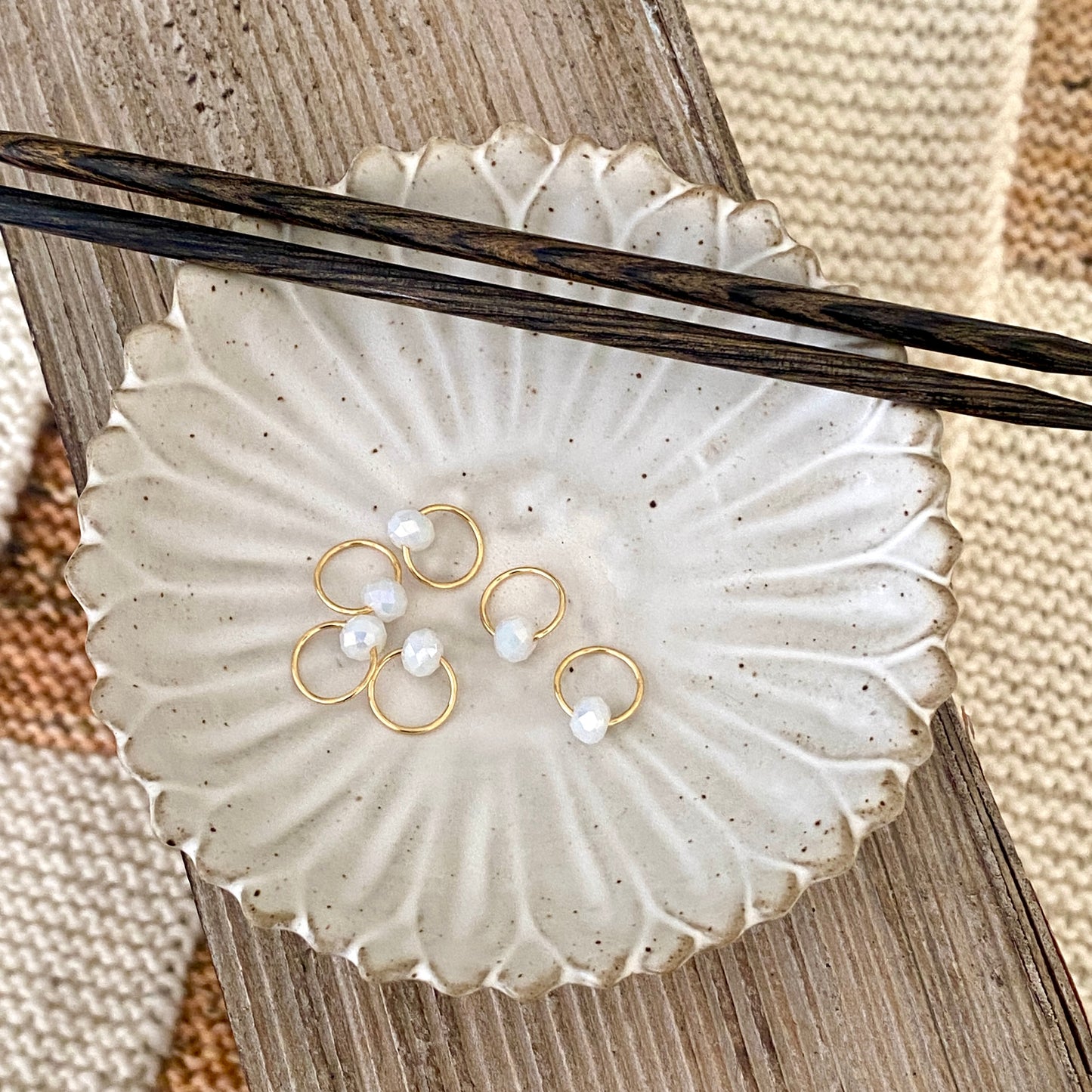 Beaded Stitch Markers - Set of 6 White