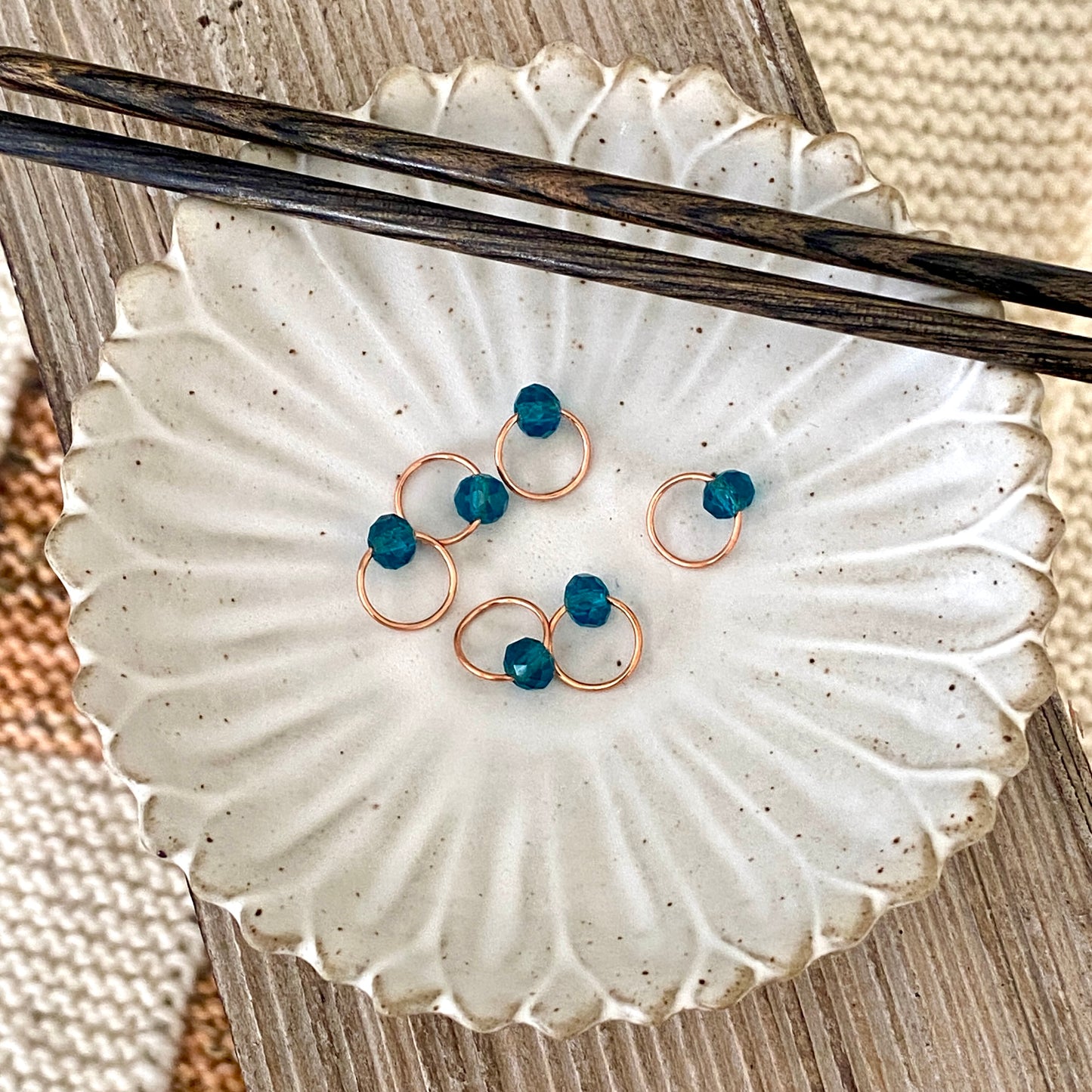 Beaded Stitch Markers - Set of 6 Teal