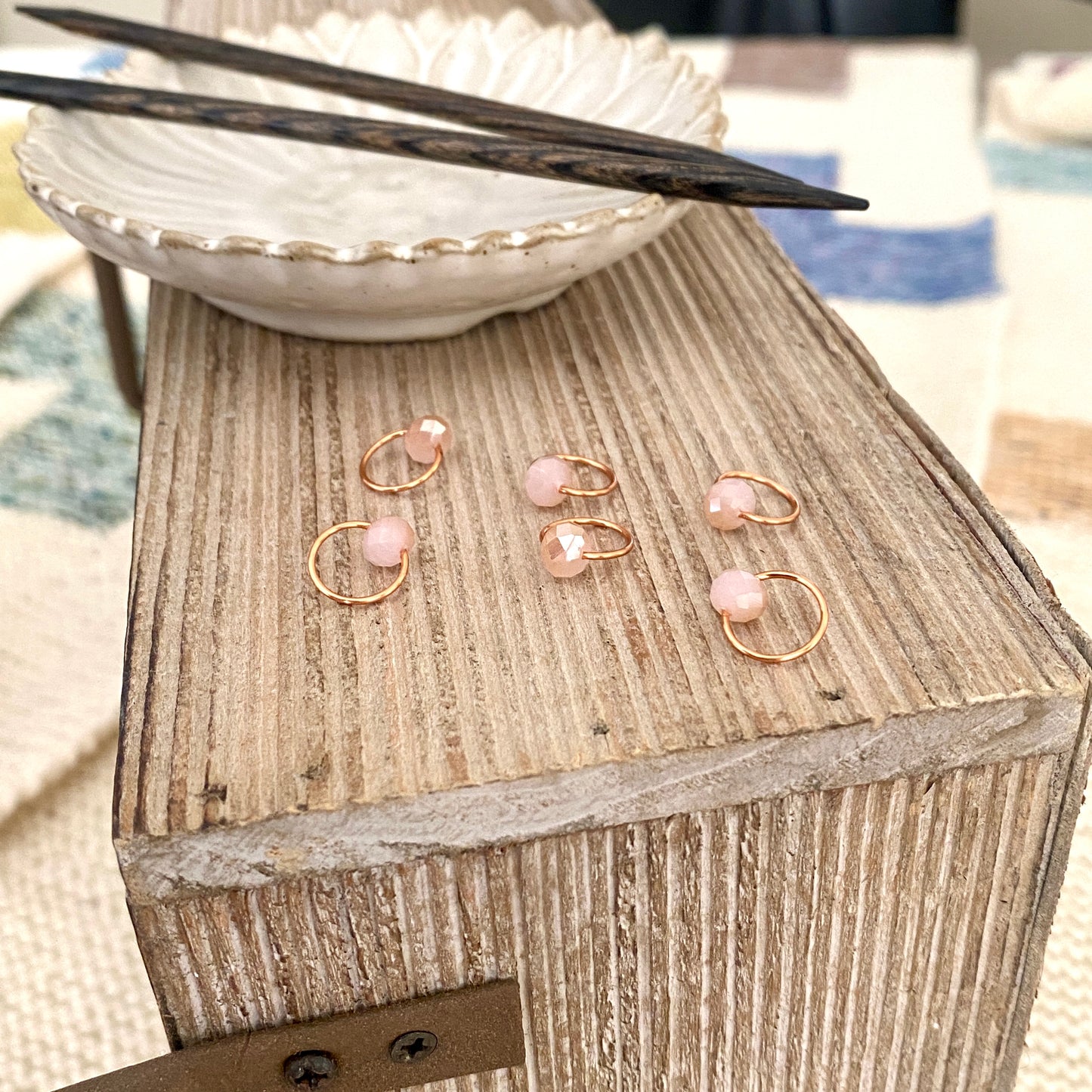 Beaded Stitch Markers - Set of 6 Soft Pink