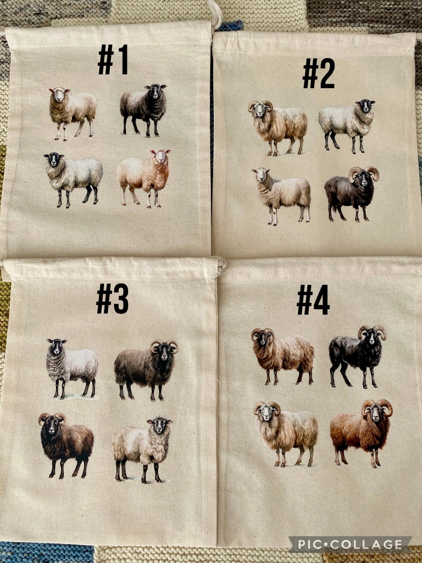 Knitting or Crochet Project & Tote Bags - Watercolor Sheep Grid