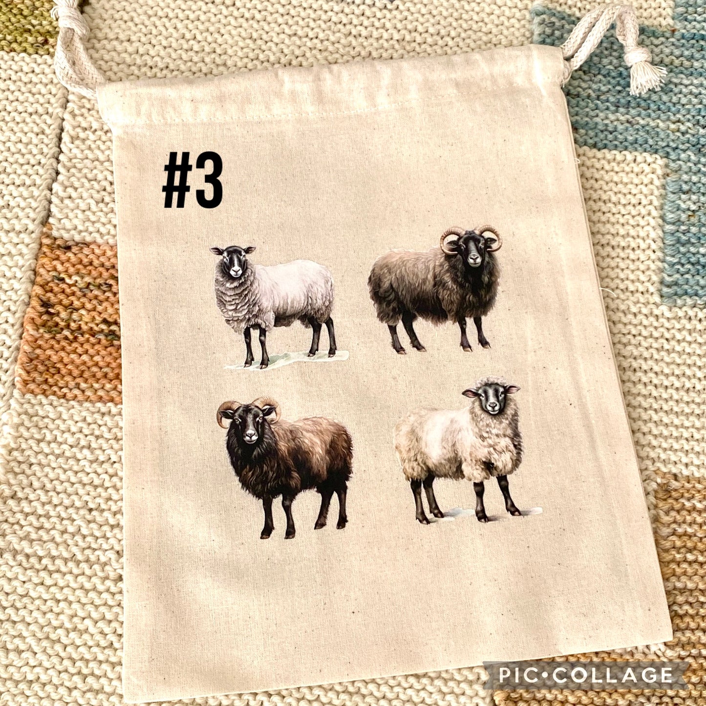 Knitting or Crochet Project & Tote Bags - Watercolor Sheep Grid