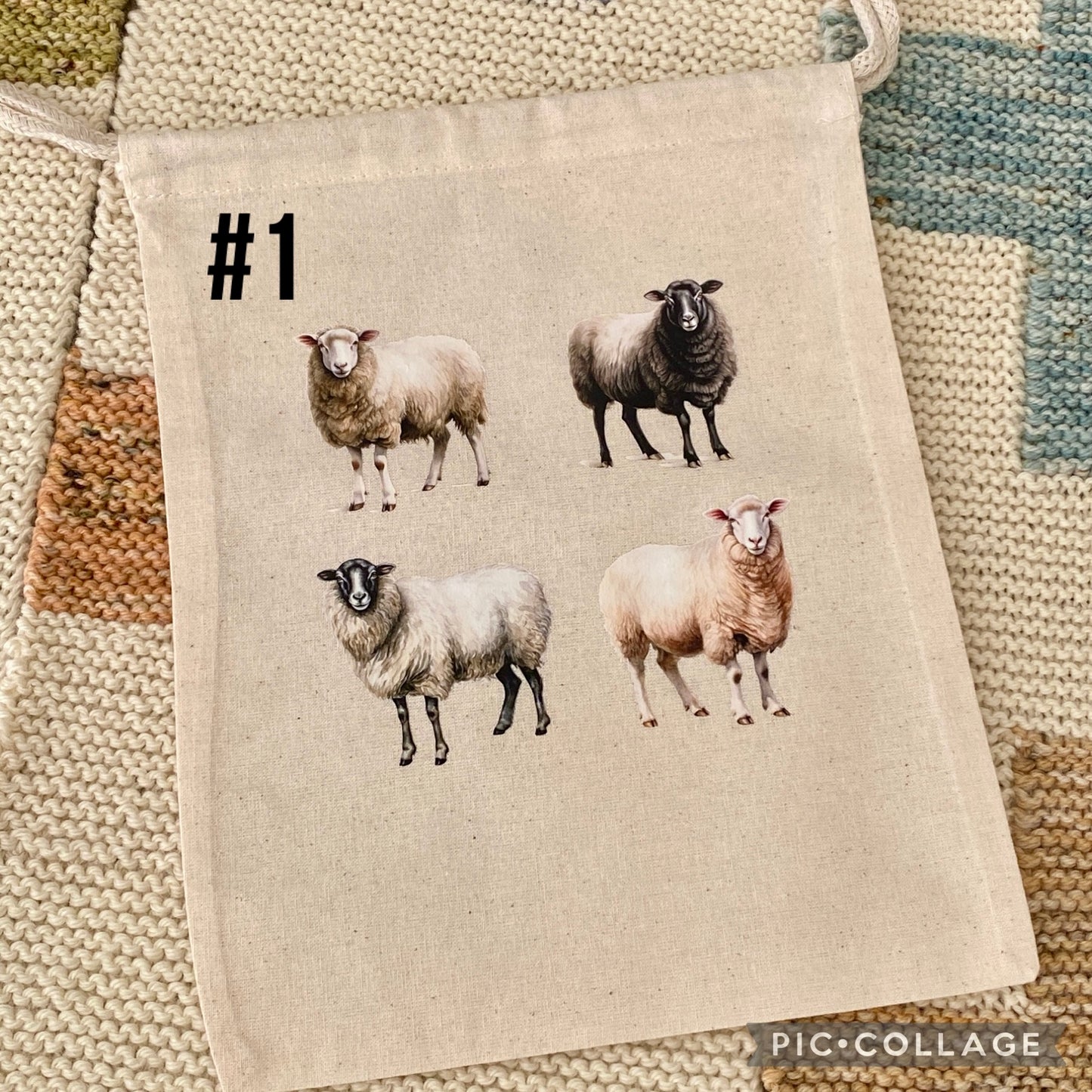 Knitting or Crochet Project & Tote Bags - Watercolor Sheep Grid