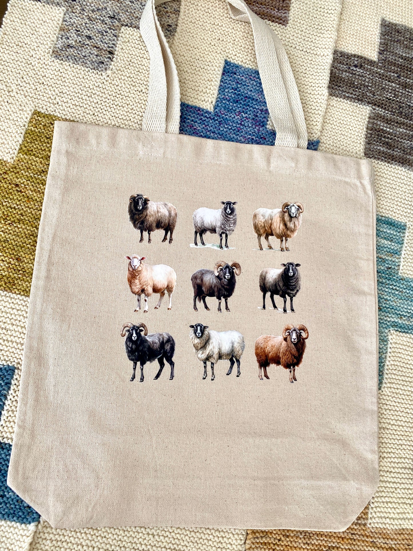 Knitting or Crochet Project & Tote Bags - Watercolor Sheep Grid