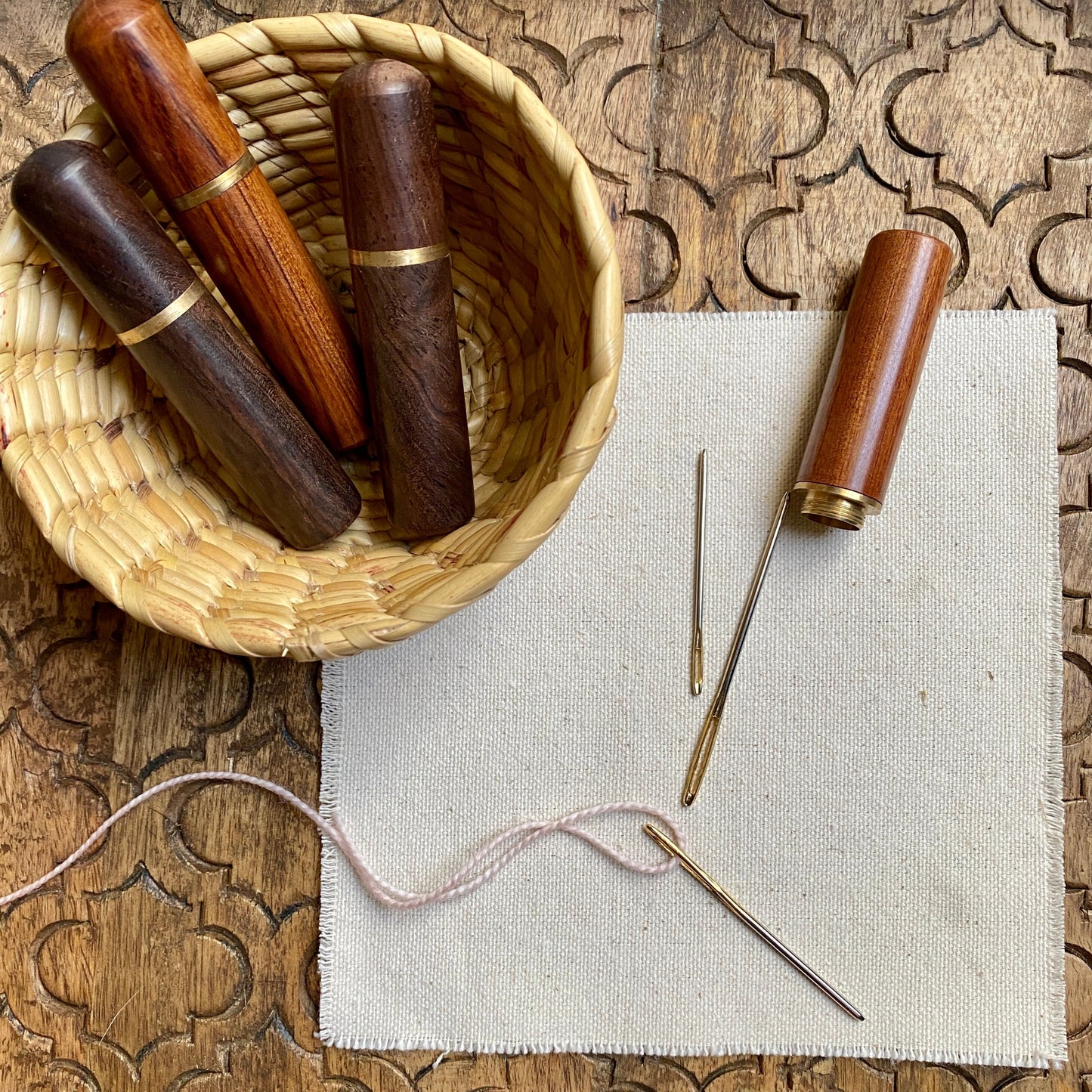 Set of 3 Darning Needles with Wooden Case