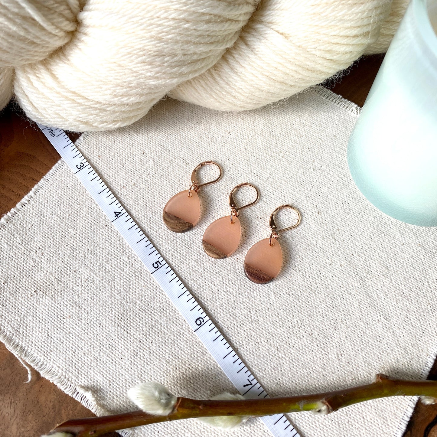 Set of 3 Resin & Wooden Shabby Chic Progress Keepers Teardrop shape- Two-toned - Cherry Blossom