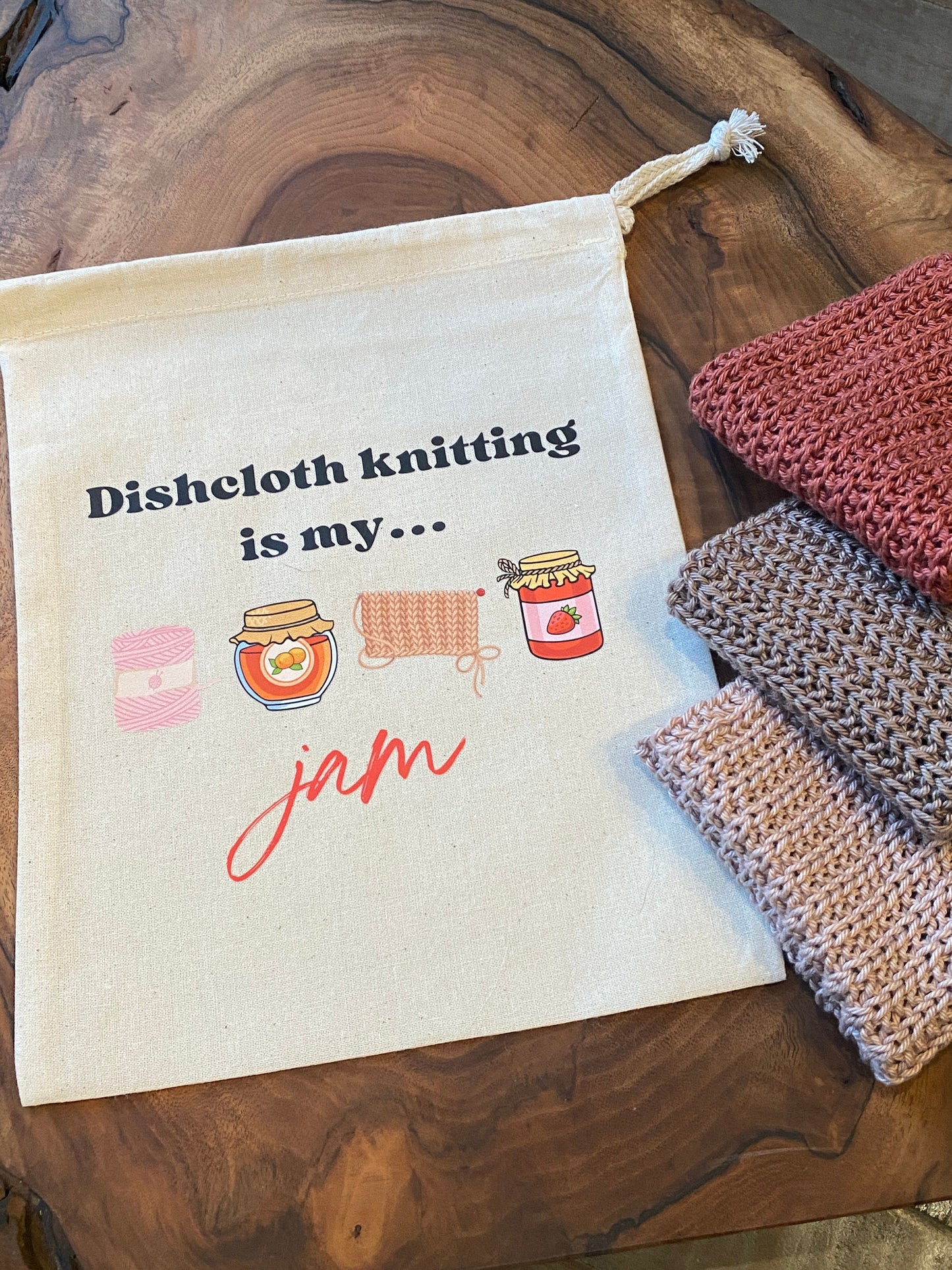 Knitting Project Bag - "Dishcloth Knitting Is My Jam"