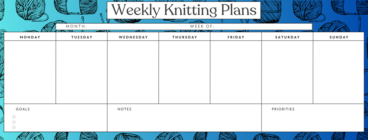 Weekly Knitting Notepad for Knitters - Blue