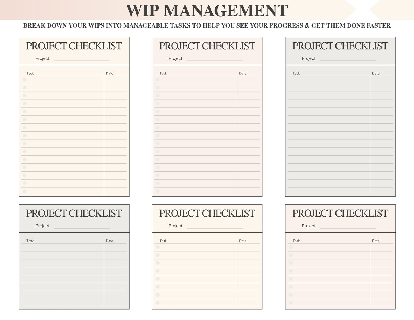 WIP Management & Project Worksheet