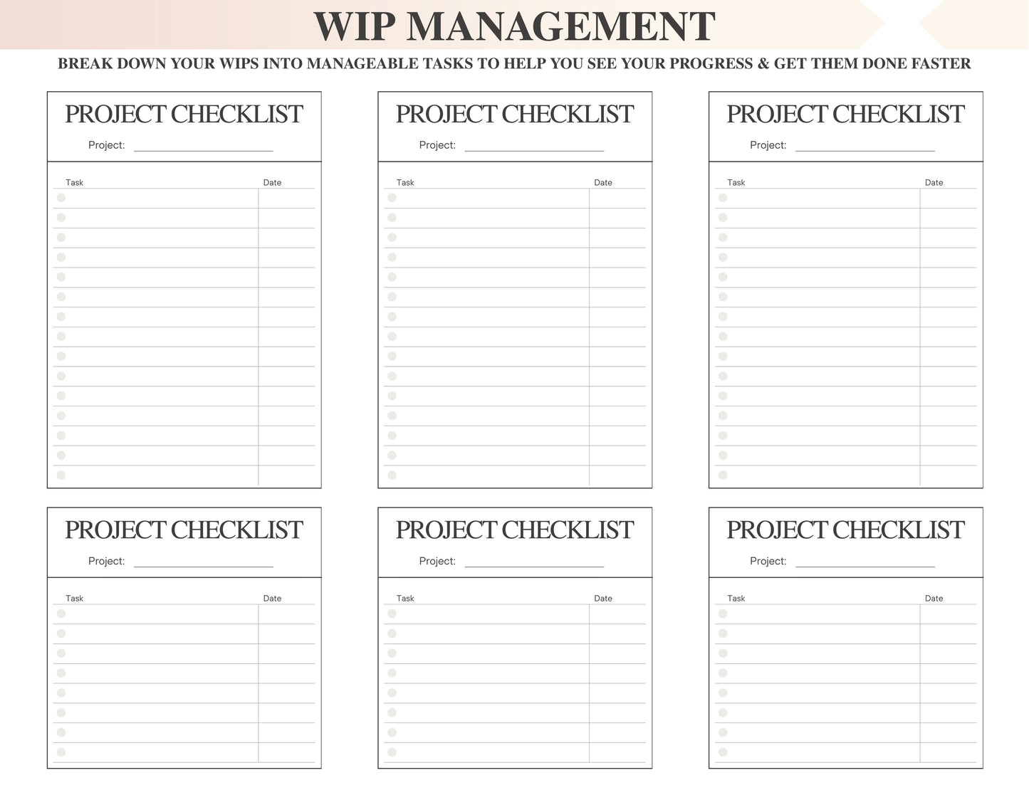 WIP Management & Project Worksheet