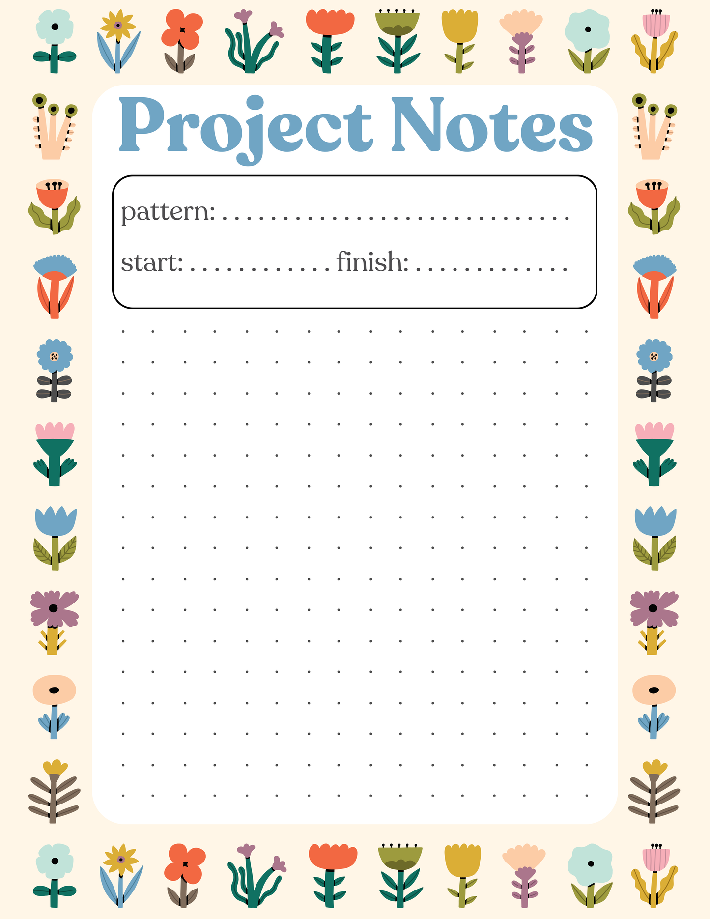 Project Notes Notepad for Crafters -Folk Flowers