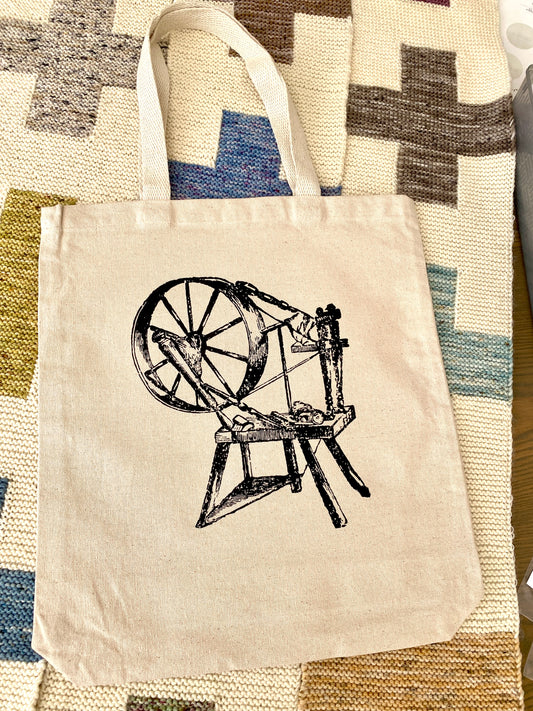 Knitting or Crochet Tote Bag - Vintage Spinning Wheel