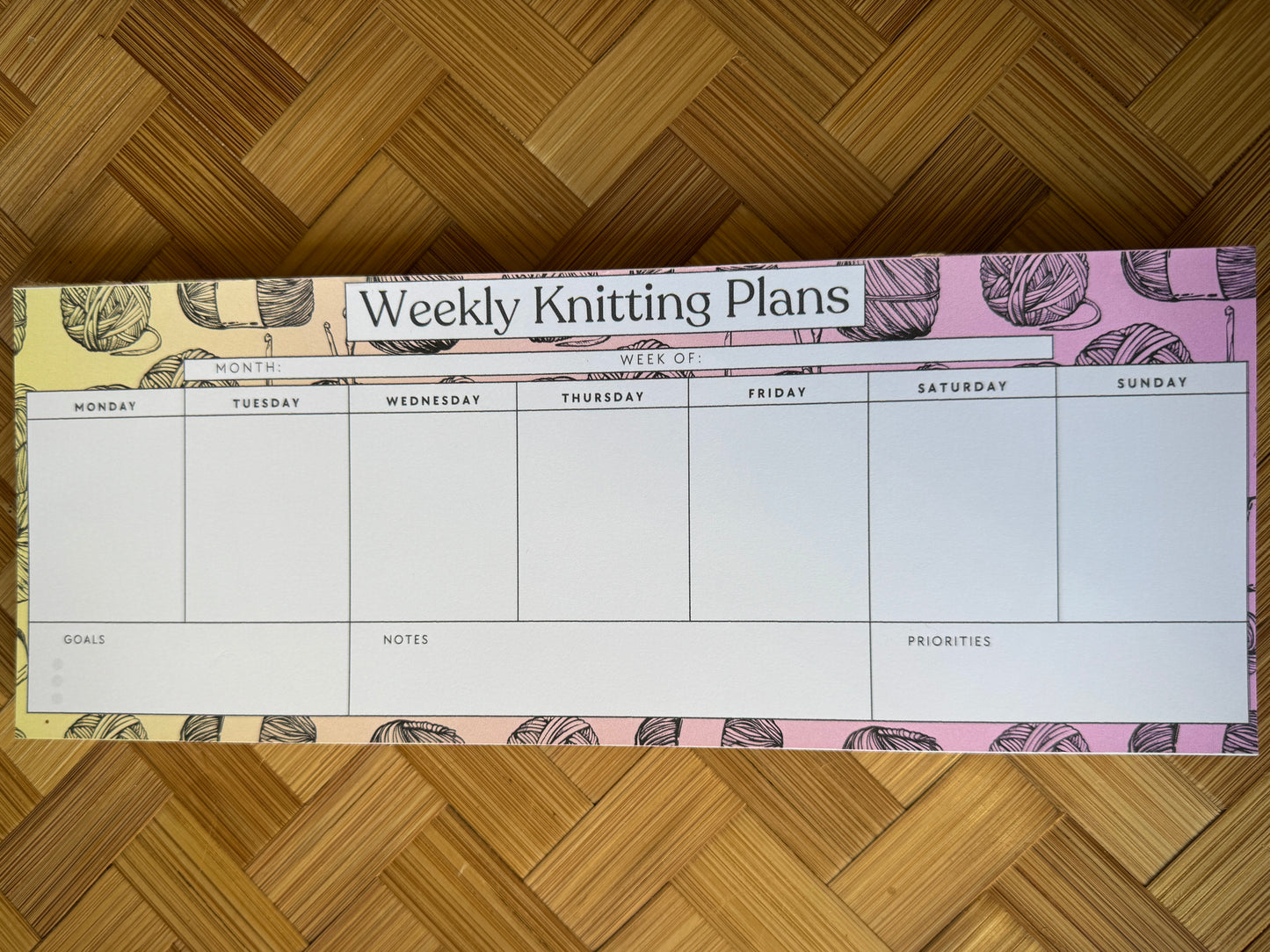 Weekly Knitting Notepad for Knitters - Pink