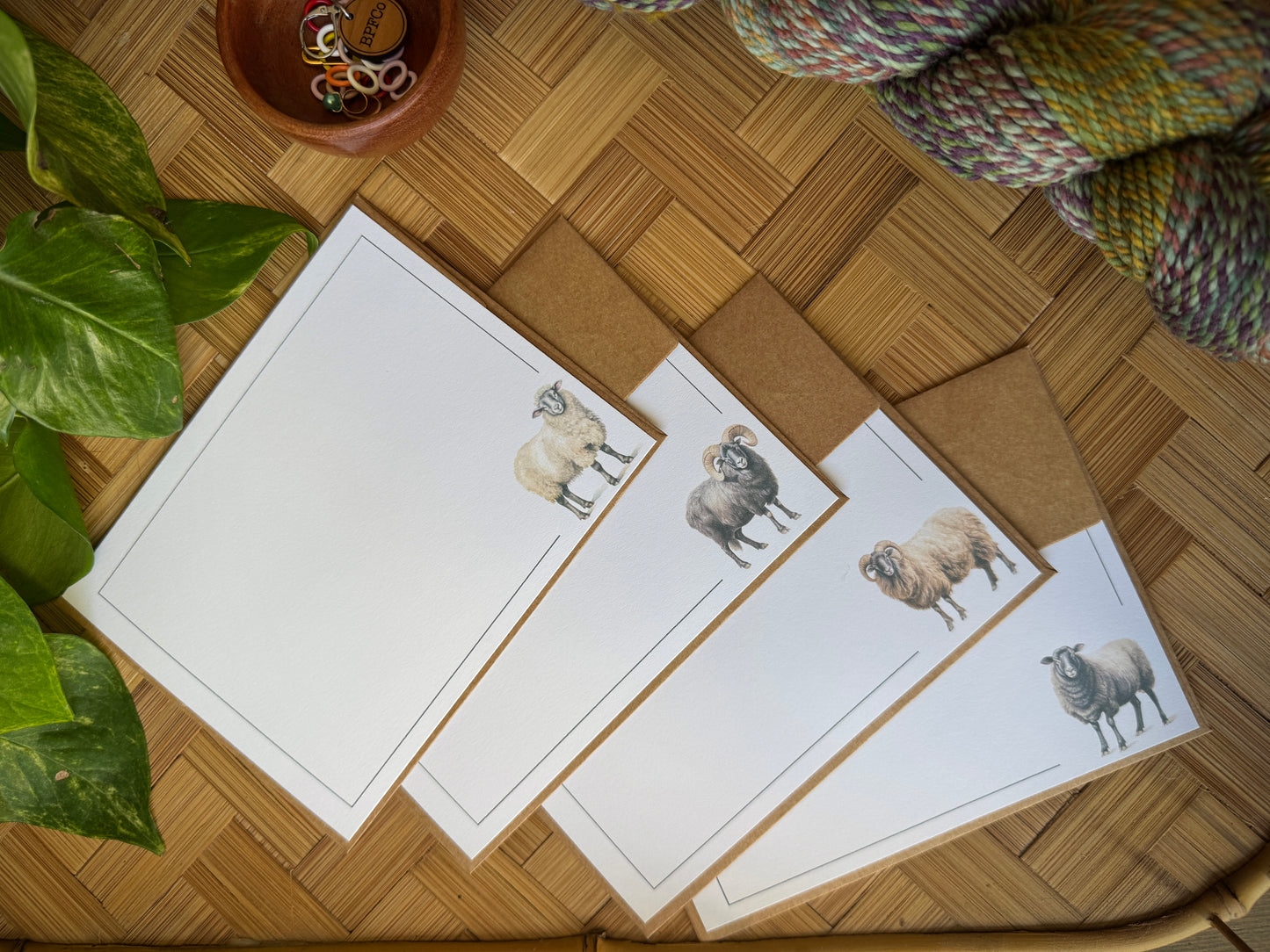 Knitting Note Cards  w/Envelopes - Set of 8 Watercolor Sheep