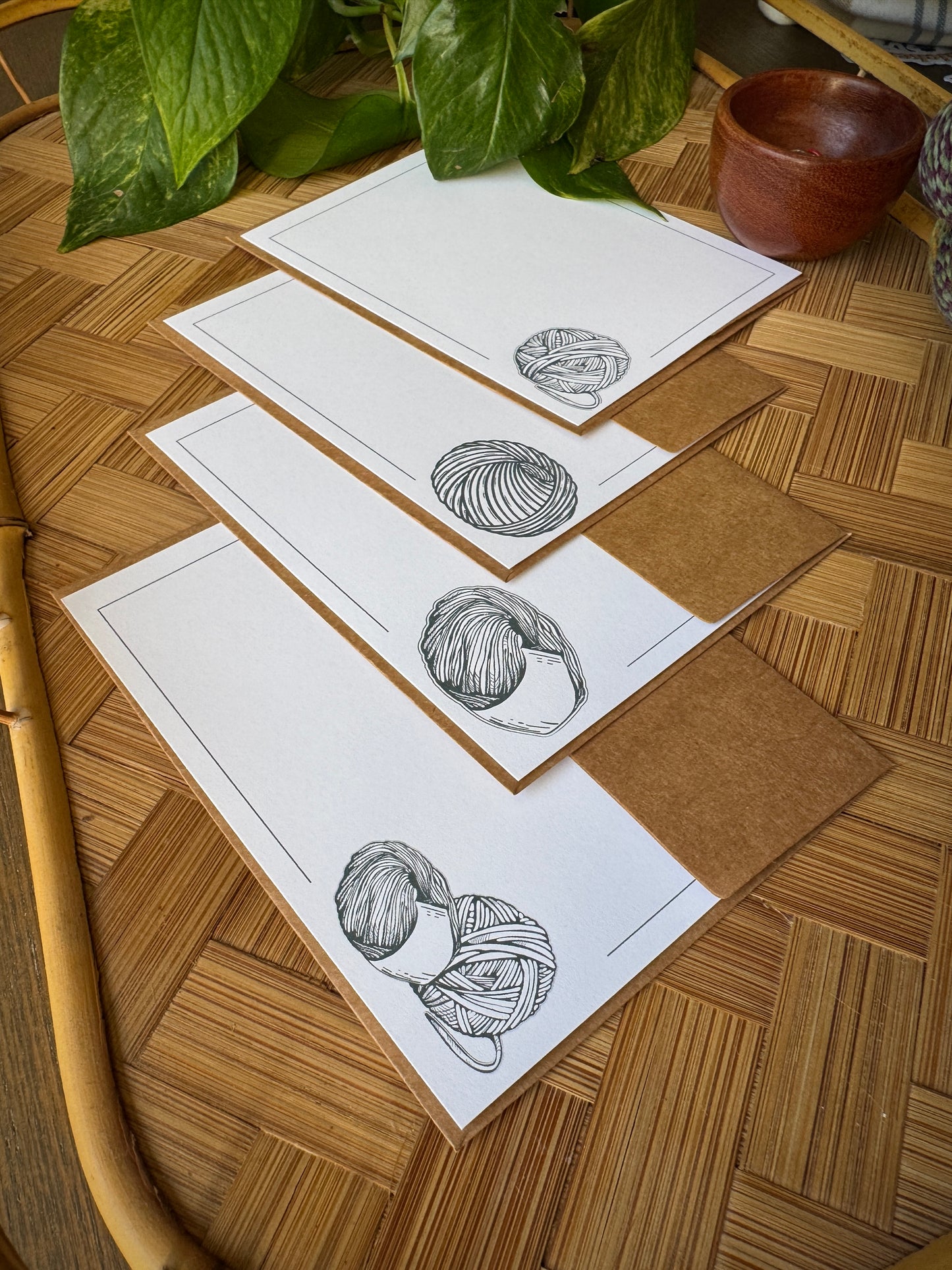 Knitting Note Cards  w/Envelopes - Set of 8 Skeins of Yarn