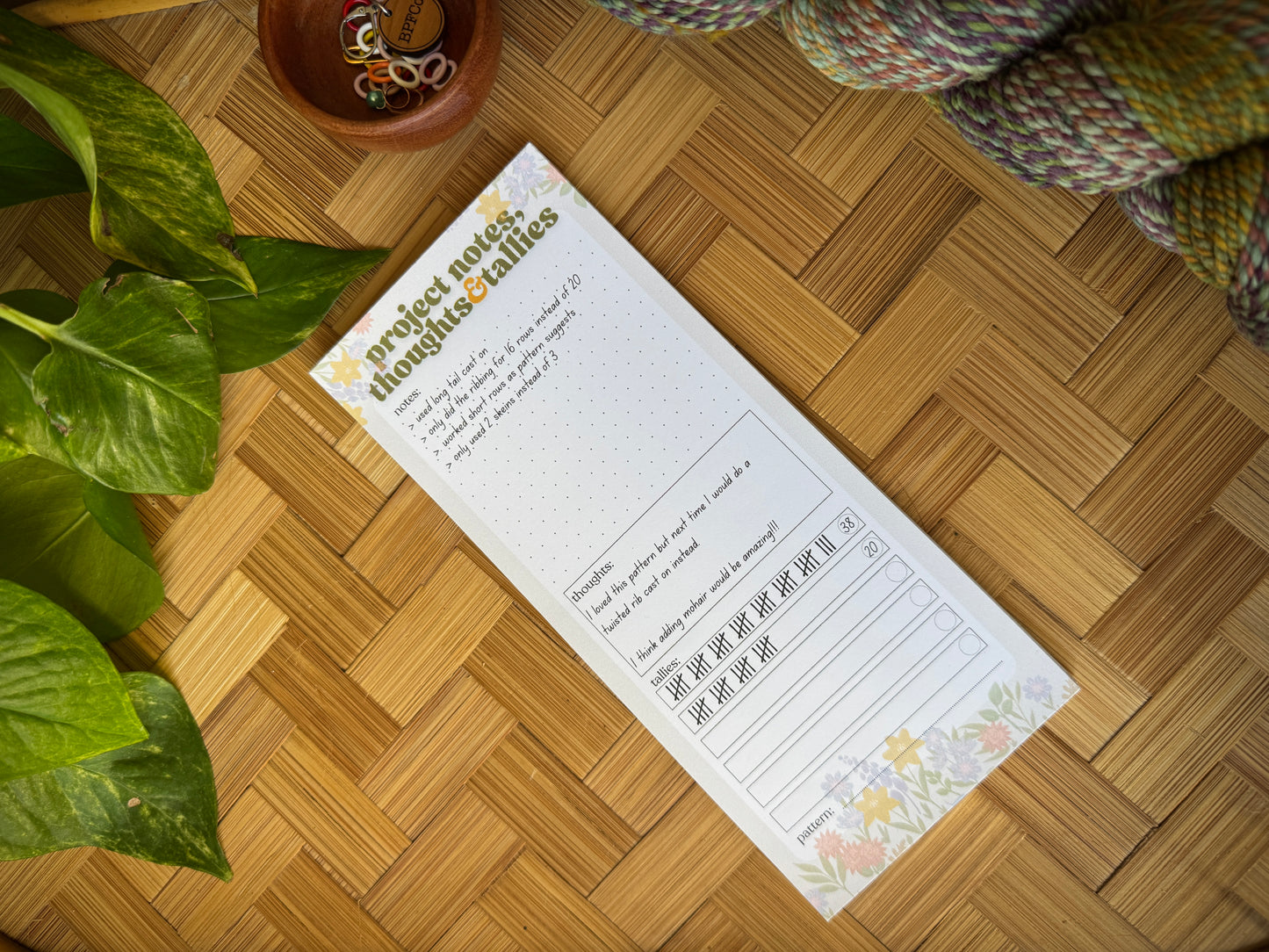 Project Notes, Thoughts & Tallies Notepad for Knitters/Crocheters 3.5"x8"
