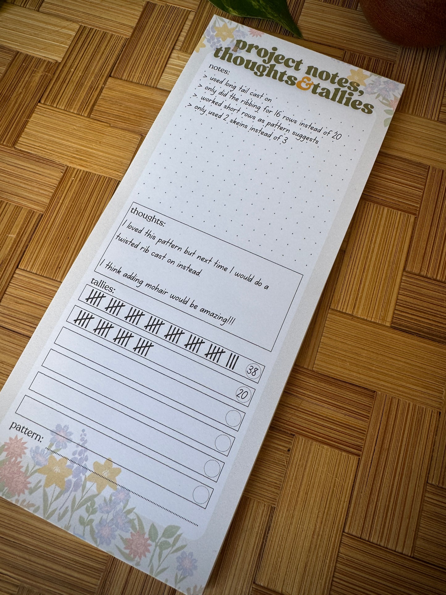 Project Notes, Thoughts & Tallies Notepad for Knitters/Crocheters 3.5"x8"