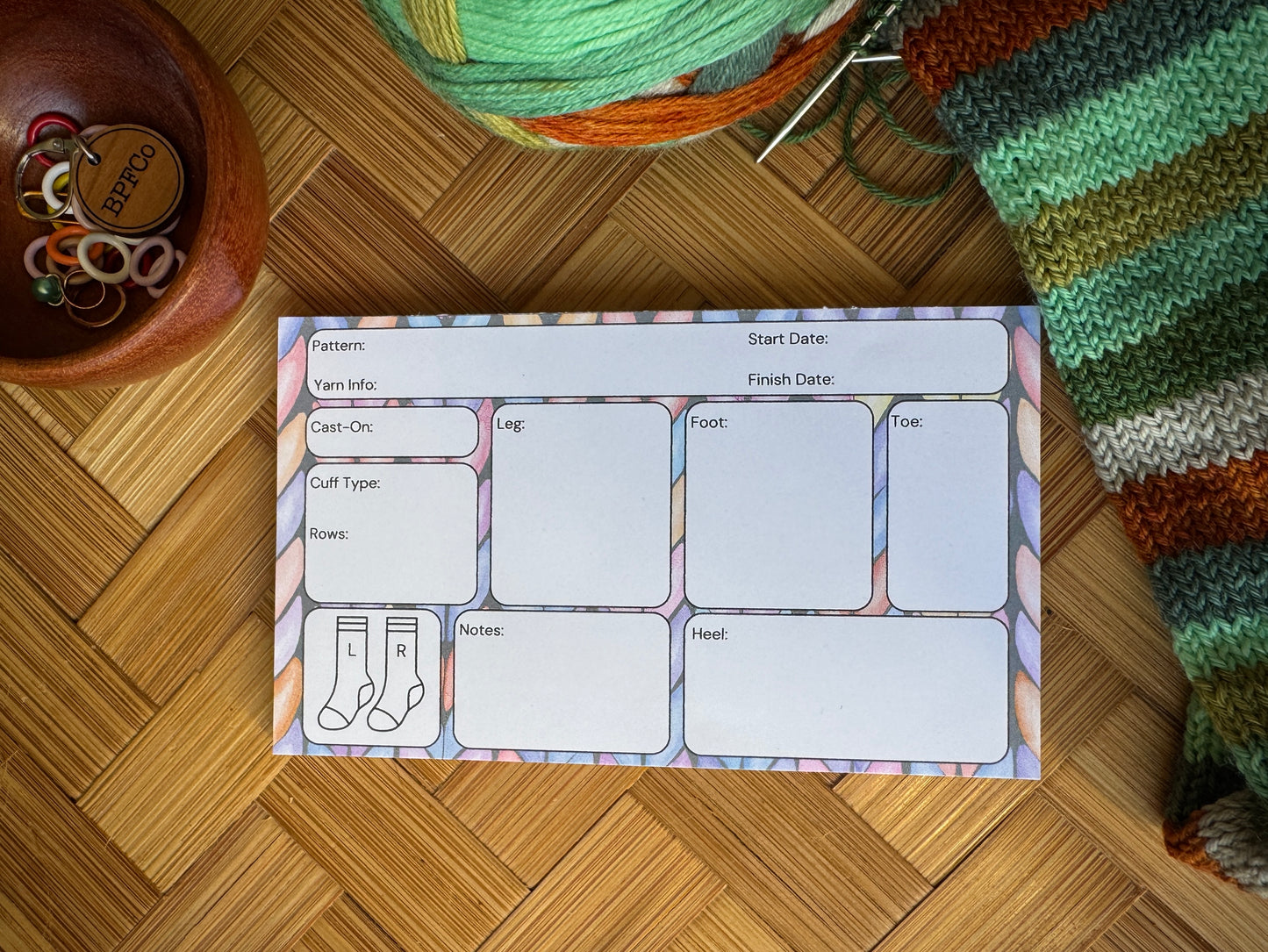 Sock Notes Notepad for Sock Knitting 3"x5"