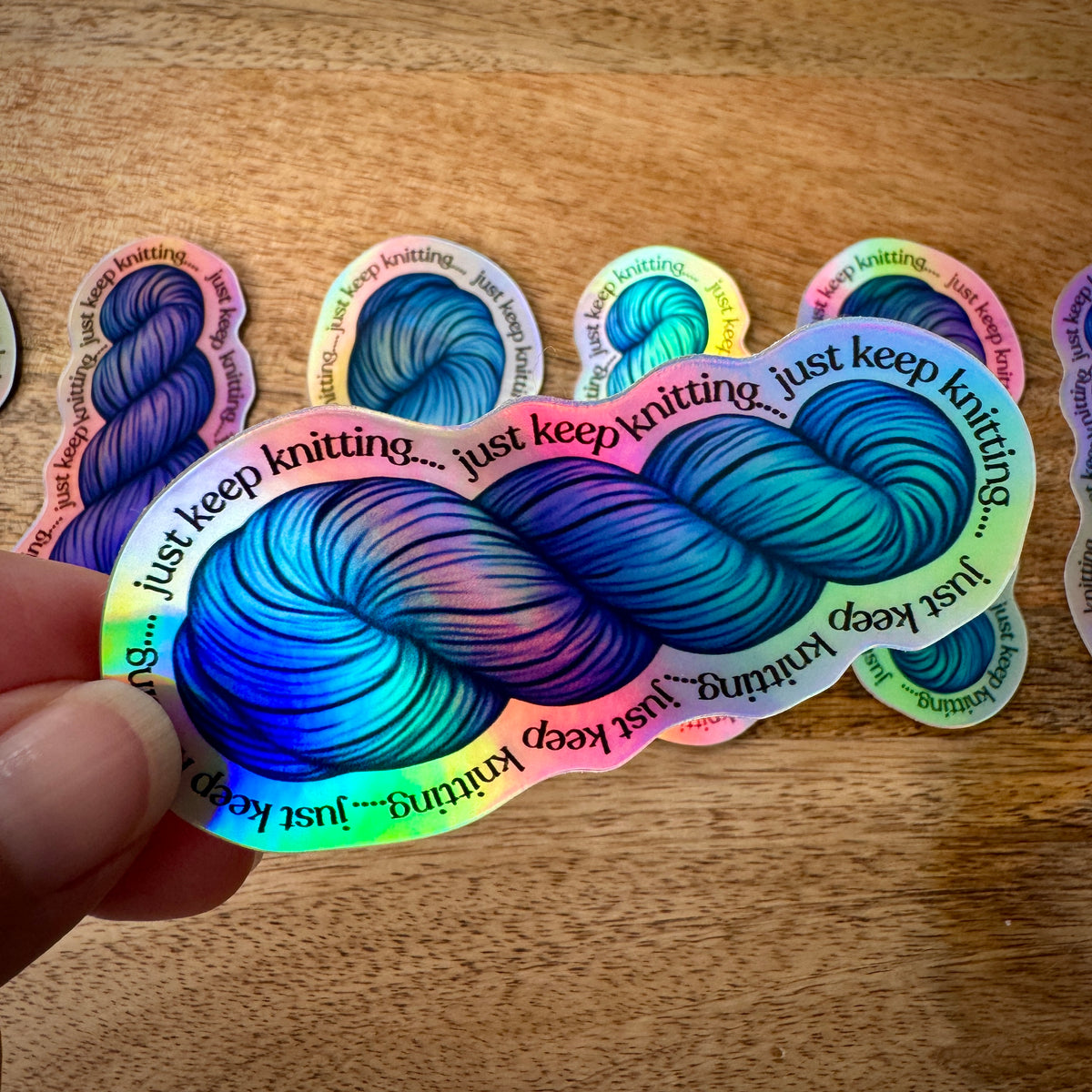 "Just Keep Knitting" Yarn Skein Vinyl Sticker