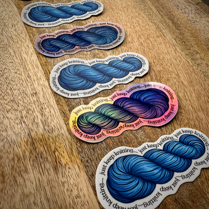 "Just Keep Knitting" Yarn Skein Vinyl Sticker