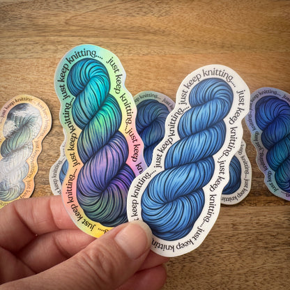 "Just Keep Knitting" Yarn Skein Vinyl Sticker