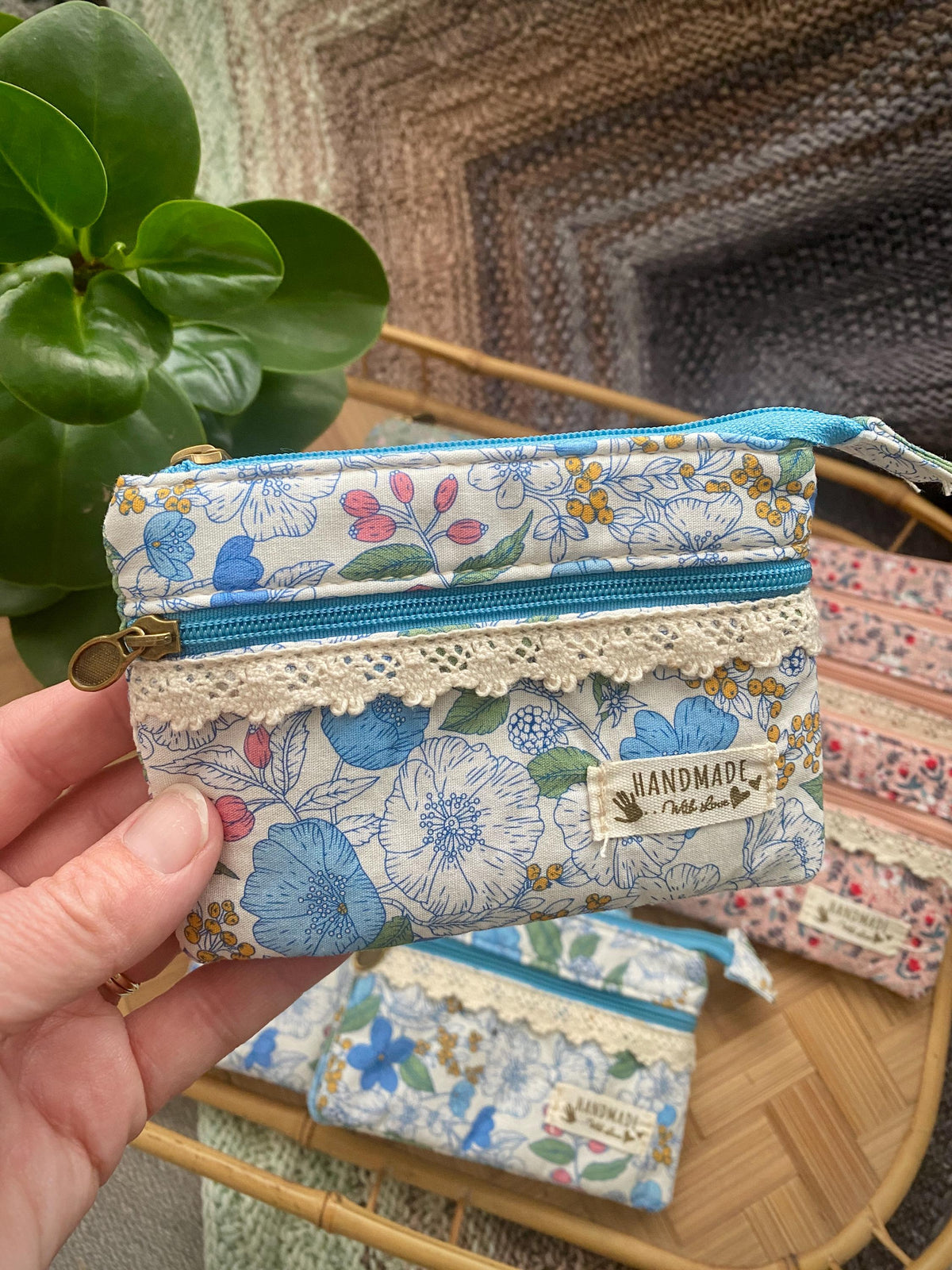 Cotton, Multi-Pocket Notions Pouch 5" x 3.5"