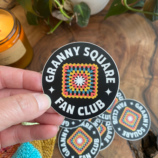 Crochet Vinyl Sticker "Granny Square Fan Club" **Waterproof**