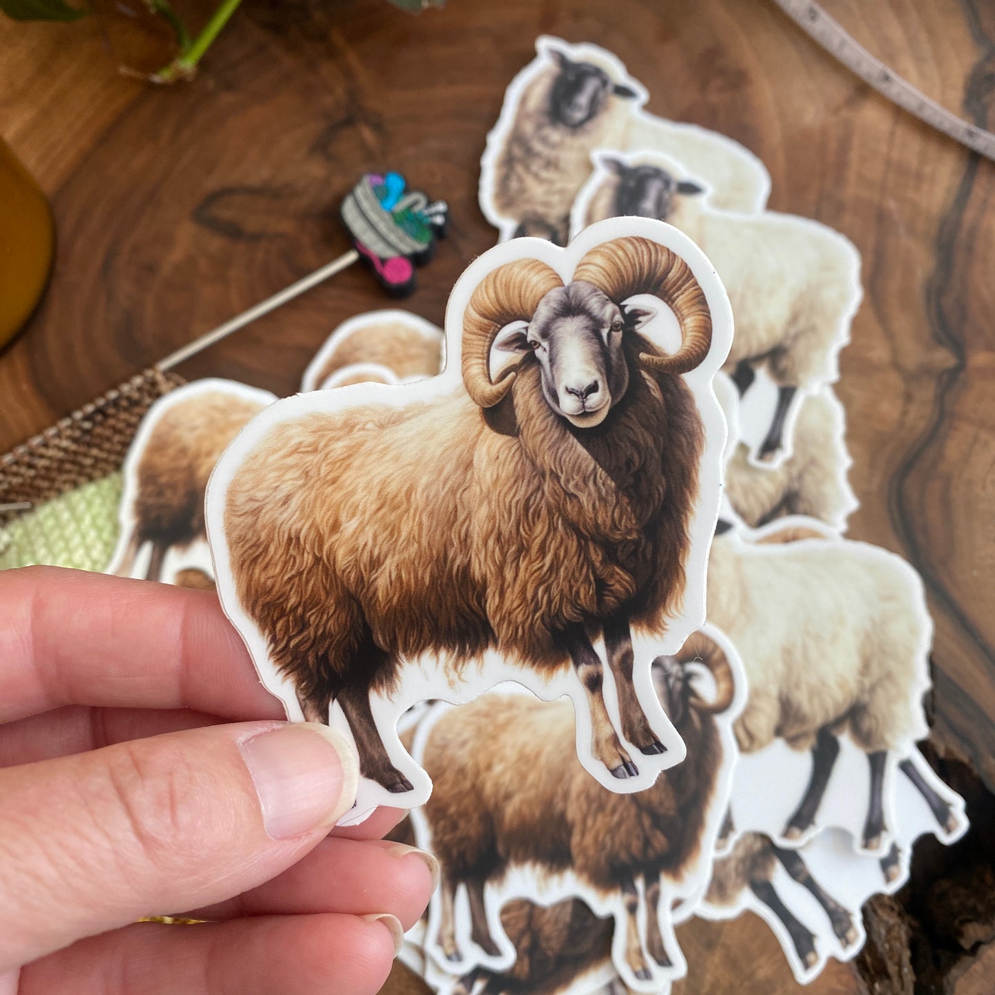 Knitting Vinyl Sticker **Waterproof** - Sheep/Ram