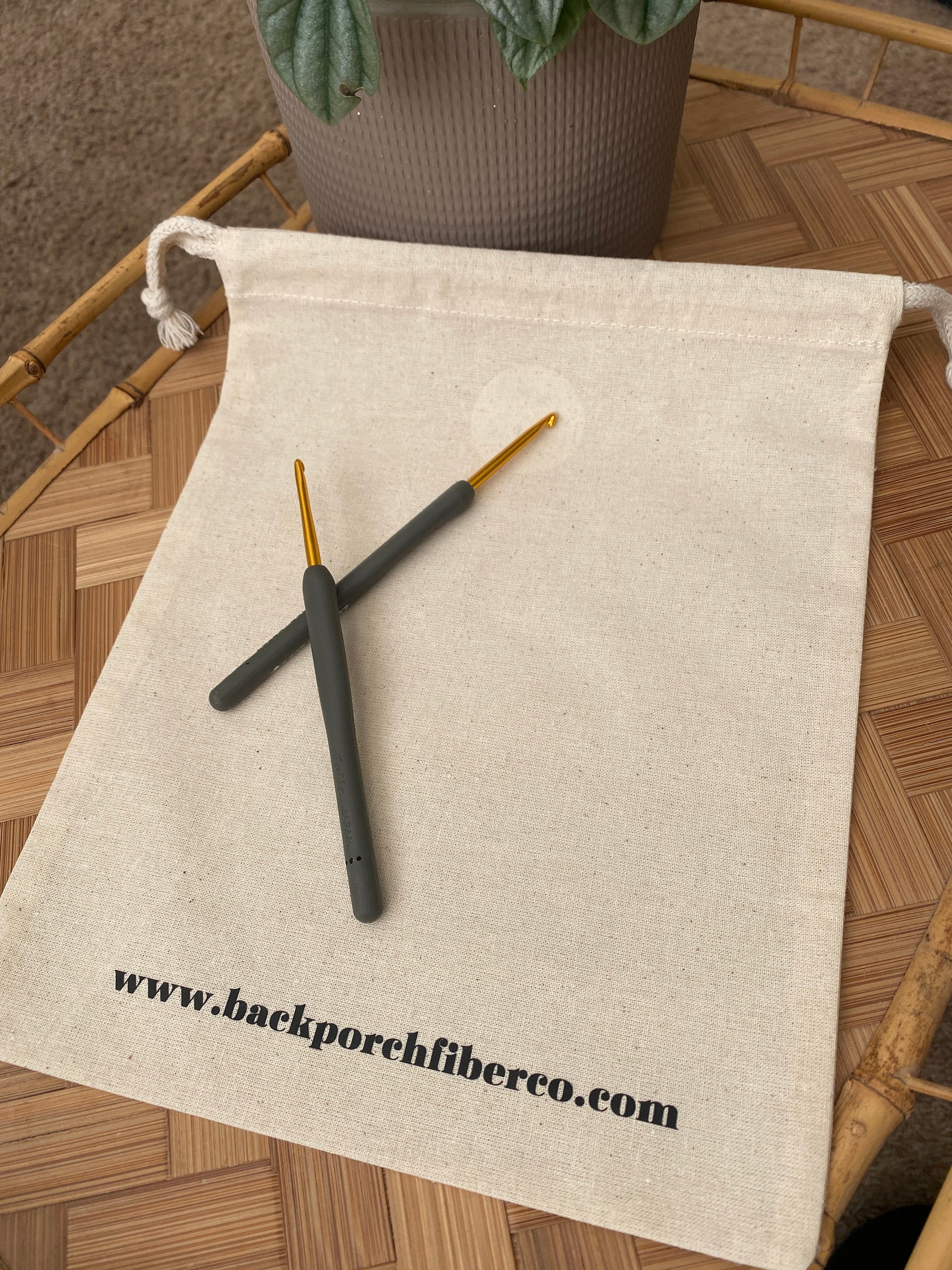 Crochet Project Bag - "This is my car crochet bag." 100% Natural Cotton Drawstring Bag. 8"x10"