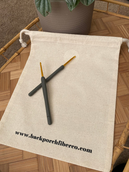Crochet Project Bag - "This is my car crochet bag." 100% Natural Cotton Drawstring Bag. 8"x10"